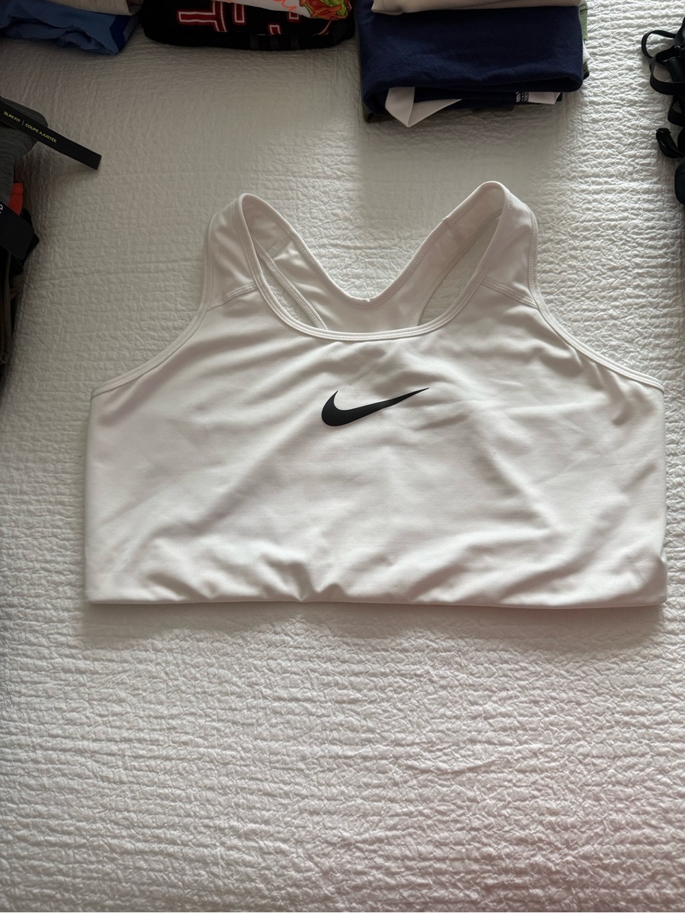 Nike White Sports Bra with Black Swoosh Logo